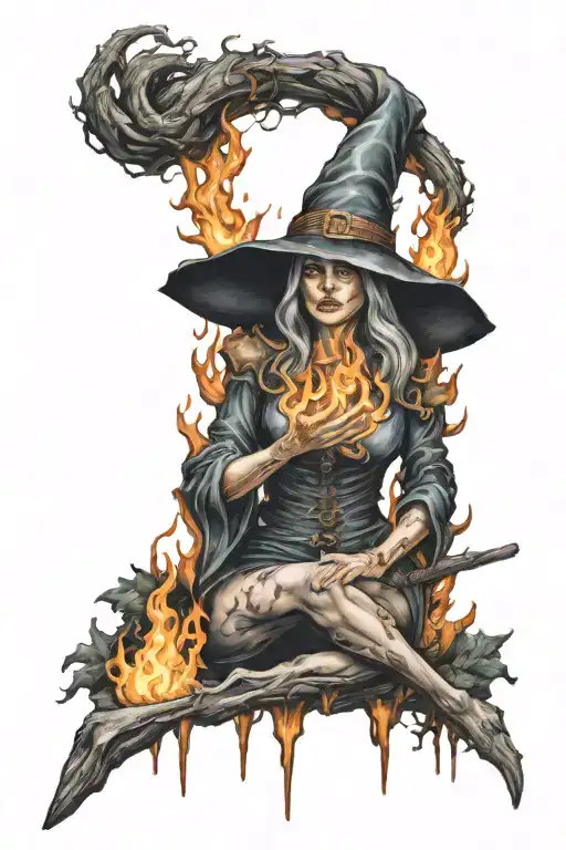 witch burning at stake tattoo design idea