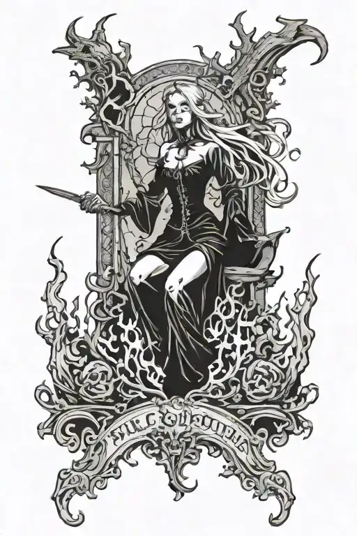witch burning at stake tattoo design idea