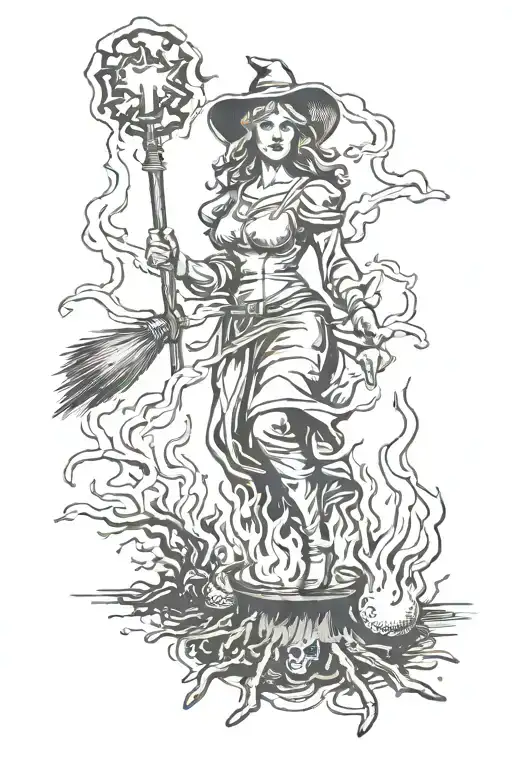 witch burning at stake tattoo design idea