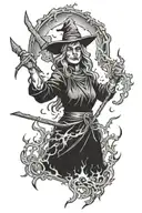 witch burning at stake tattoo design idea