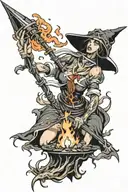 witch burning at stake tattoo design idea