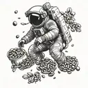 An astronaut floating in space surrounded by coffee beans tattoo design idea