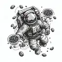 An astronaut floating in space surrounded by coffee beans tattoo design idea