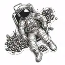 An astronaut floating in space surrounded by coffee beans tattoo design idea