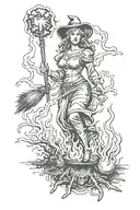 witch burning at stake tattoo design idea