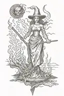 witch burning at stake tattoo design idea
