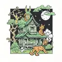 scooby doo and shaggy in a haunted house tattoo design idea