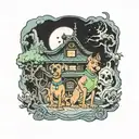 scooby doo and shaggy in a haunted house tattoo design idea