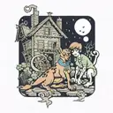 scooby doo and shaggy in a haunted house tattoo design idea