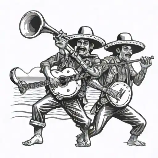 mariachi band beach scene tattoo design idea