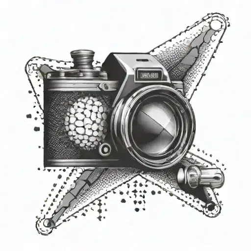 A dotwork tattoo of a baseball diamond with cinematic elements like a film camera and film strip tattoo design idea