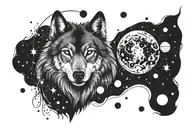 wolf in cosmos surrounded by planets tattoo design idea