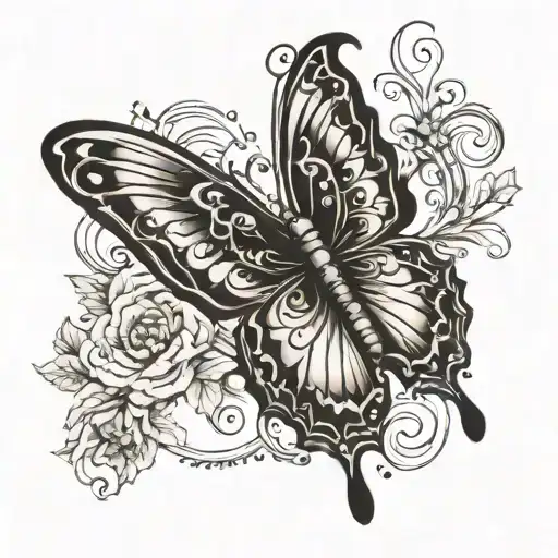 butterfly with the name "rianna lynn glass" and dates 8/18/07-9/14/23  tattoo design idea