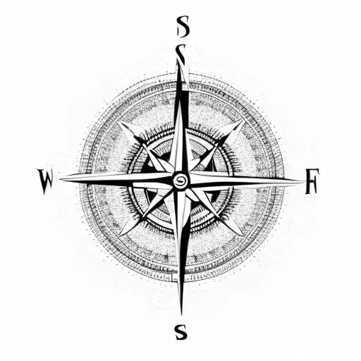 compass with earth, air, wind, fire symbols tattoo design idea