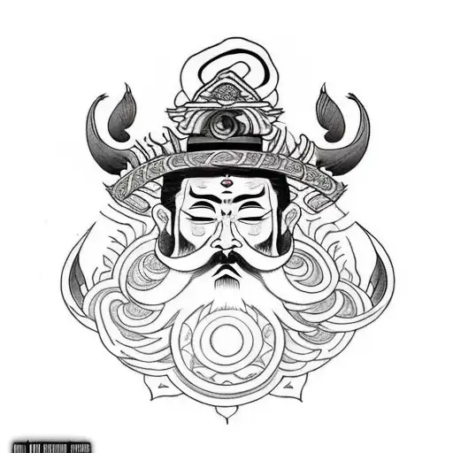 A bearded wizard with a third eye coming out of a portal  tattoo design idea