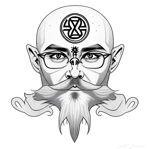 A bearded wizard with a third eye coming out of a portal  tattoo design idea
