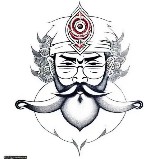 A bearded wizard with a third eye coming out of a portal  tattoo design idea