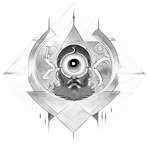 A bearded wizard with a third eye coming out of a portal  tattoo design idea
