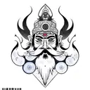 A bearded wizard with a third eye coming out of a portal  tattoo design idea