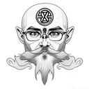 A bearded wizard with a third eye coming out of a portal  tattoo design idea