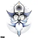 A bearded wizard with a third eye coming out of a portal  tattoo design idea