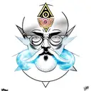 A bearded wizard with a third eye coming out of a portal  tattoo design idea