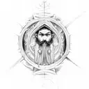 A bearded wizard with a third eye coming out of a portal  tattoo design idea