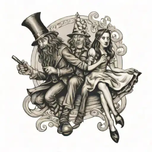 wizard of oz meets Alice in wonderland tattoo design idea
