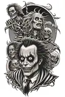 sleeve tattoo featuring, Beetlejuice,horror, captain spalding  tattoo design idea