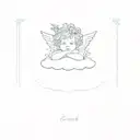 cherub on a cloud with a blue forget me not flower crown on his head tattoo design idea