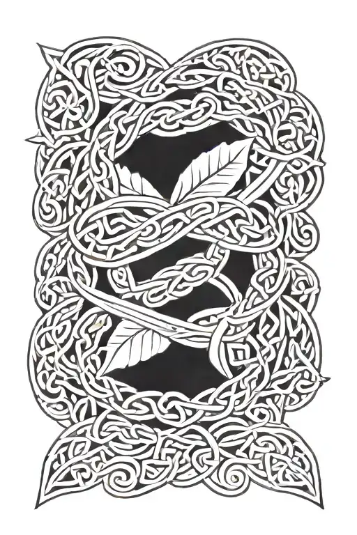 celtic bands, leaves intertwined tattoo design idea