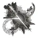  implied struggle on the left side, rays of light on the right side and a semi colon connecting the two events tattoo design idea