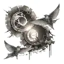  implied struggle on the left side, rays of light on the right side and a semi colon connecting the two events tattoo design idea