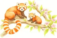 red panda mother and 4 red panda babies on a cherry blossom branch tattoo design idea