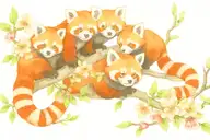 red panda mother and 4 red panda babies on a cherry blossom branch tattoo design idea