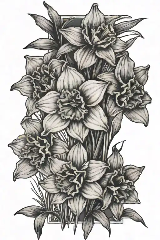 Create a tall tattoo stencil  that incorporates Jonquils and daffodils tattoo design idea