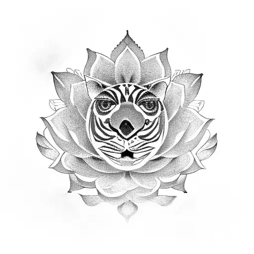 tiger, lotus flower, Hamsa, eye, flowers  tattoo design idea