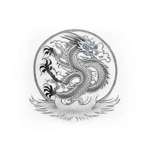 half dragon half eagle black solid gold lines tattoo design idea