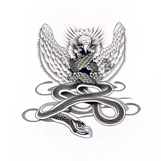 traditional eagle holding snake tattoo design idea