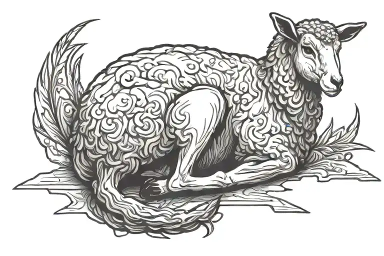 lamb sitting alone tattoo design idea
