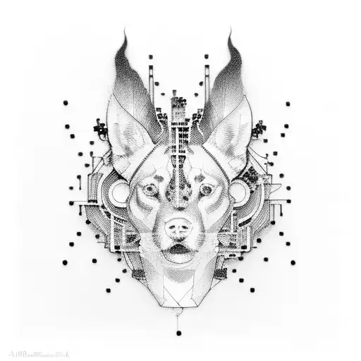 A portrait of Avicii with circuit board patterns surrounding him tattoo design idea