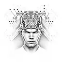 A portrait of Avicii with circuit board patterns surrounding him tattoo design idea