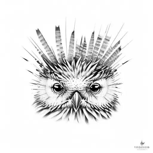 sleeve with tawny frogmouth surrounded by native Australian bird feather tattoo design idea