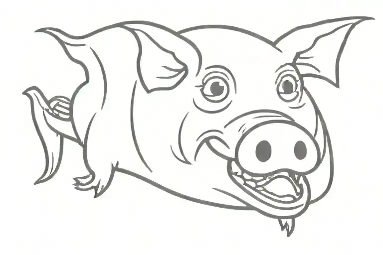 pig head fish body tattoo design idea