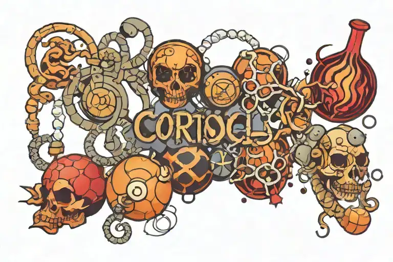 molecular makeup of cortisol with text "don't trust your chemicals" tattoo design idea