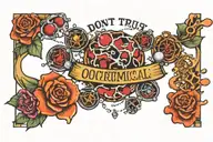 molecular makeup of cortisol with text "don't trust your chemicals" tattoo design idea
