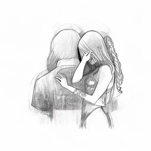 back of mans head standing in front of dead girl tattoo design idea