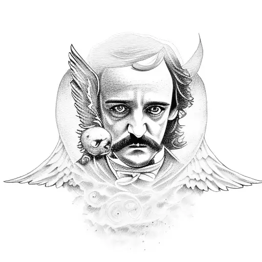 an angel killing Edgar Allen Poe's beautiful annabell  tattoo design idea