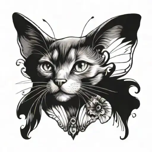 cat with butterfly wings tattoo design idea