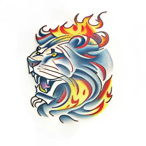 Lion on fire tattoo design idea